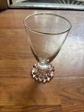 6 Vintage Clear Glass Goblet with Gold Trim and Decorative Bubble Stem